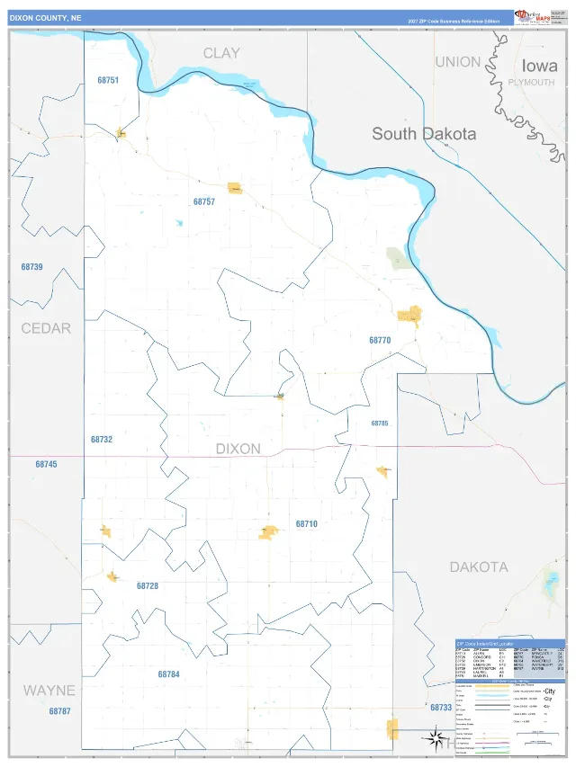 Dixon County, NE ZIP Code Wall Map, Business Reference style