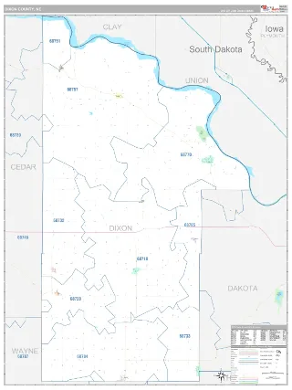 Dixon County, NE Classic style ZIP Code wall map