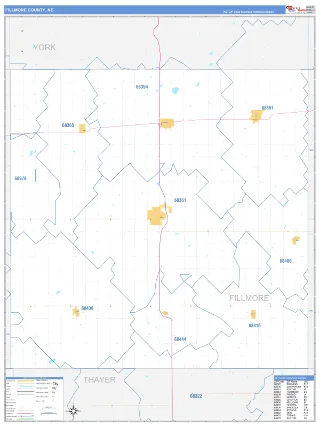 Fillmore County, NE Business Reference style ZIP Code wall map