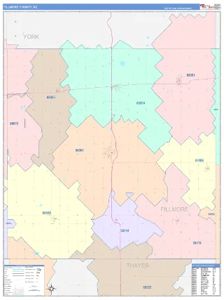 Fillmore County, NE ColorCast style ZIP Code wall map