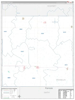 Franklin County, NE Classic style ZIP Code wall map
