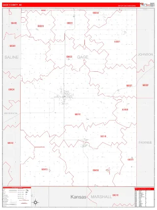 Gage County, NE RedLine style ZIP Code wall map