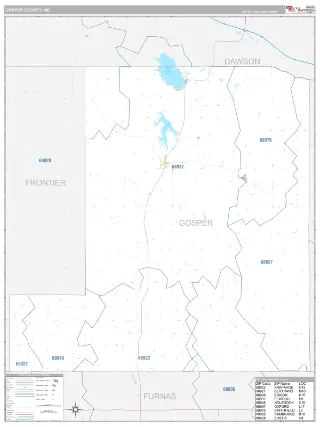 Gosper County, NE Classic style ZIP Code wall map