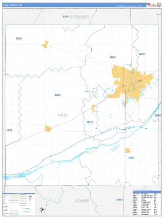 Hall County, NE Business Reference style ZIP Code wall map