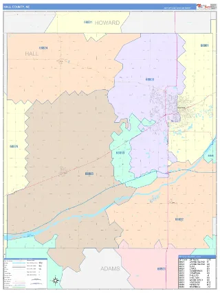 Hall County, NE ColorCast style ZIP Code wall map