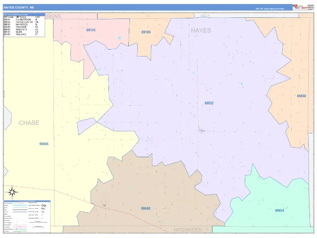 Hayes County, NE ZIP Code Wall Map, ColorCast style