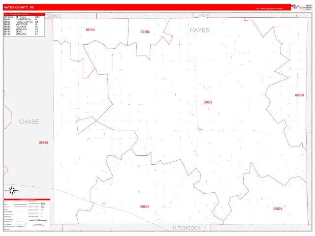 Hayes County, NE ZIP Code Wall Map, RedLine style