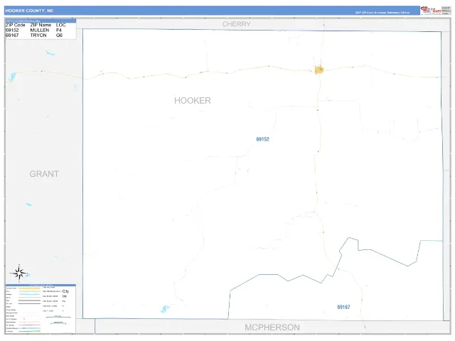 Hooker County, NE ZIP Code Wall Map, Business Reference style