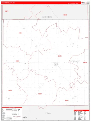 Howard County, NE RedLine style ZIP Code wall map