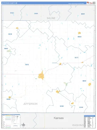 Jefferson County, NE Business Reference style ZIP Code wall map