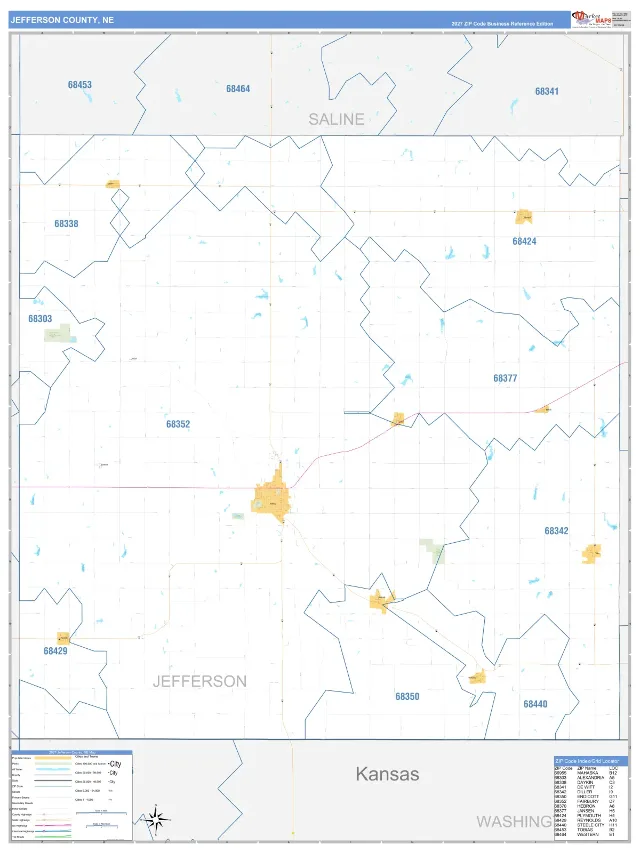 Jefferson County, NE ZIP Code Wall Map, Business Reference style