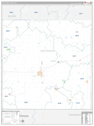 Jefferson County, NE Classic style ZIP Code wall map