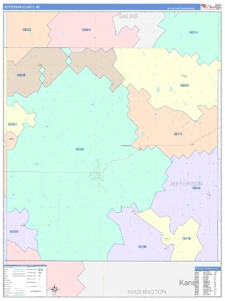 Jefferson County, NE ColorCast style ZIP Code wall map