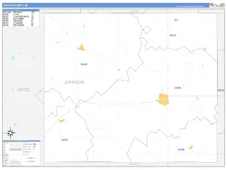 Johnson County, NE Business Reference style ZIP Code wall map