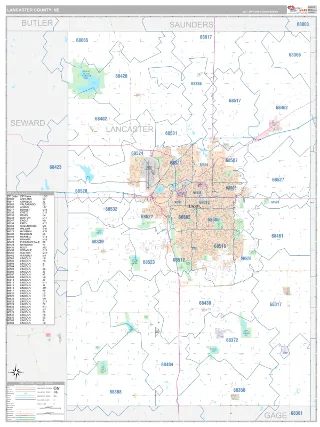 Lancaster County, NE Classic style ZIP Code wall map