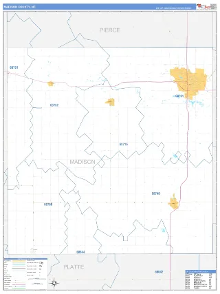 Madison County, NE Business Reference style ZIP Code wall map