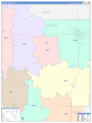 Madison County, NE ColorCast style ZIP Code wall map