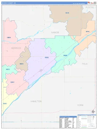 Merrick County, NE ColorCast style ZIP Code wall map