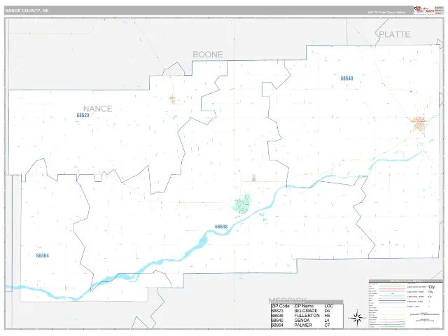 Nance County, NE ZIP Code Wall Map, Classic style