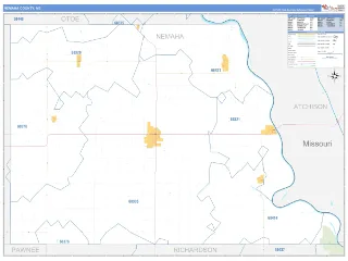 Nemaha County, NE Business Reference style ZIP Code wall map