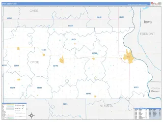 Otoe County, NE Business Reference style ZIP Code wall map