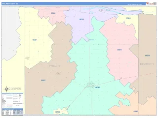 Phelps County, NE ColorCast style ZIP Code wall map