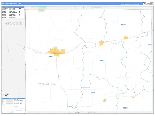 Red Willow County, NE ZIP Code Wall Map, Business Reference style