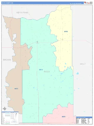 Rock County, NE ColorCast style ZIP Code wall map