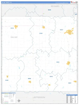 Saline County, NE Business Reference style ZIP Code wall map