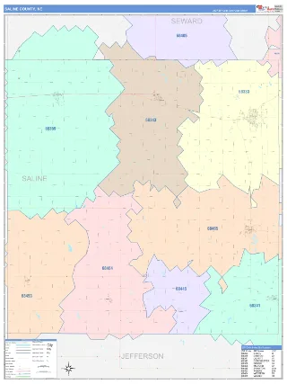 Saline County, NE ColorCast style ZIP Code wall map