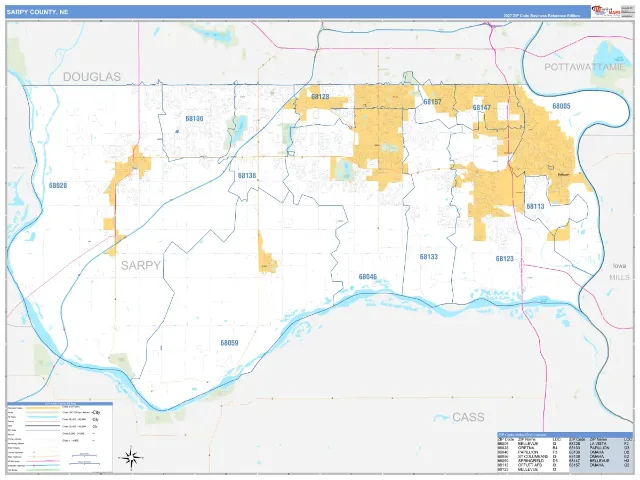 Sarpy County, NE ZIP Code Wall Map, Business Reference style