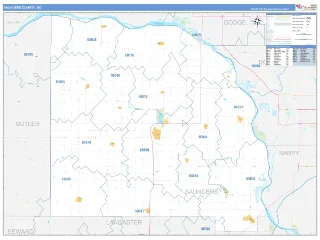 Saunders County, NE Business Reference style ZIP Code wall map