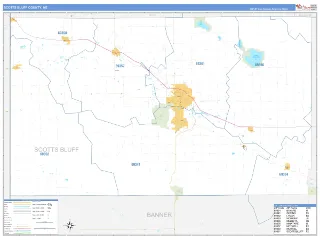 Scotts Bluff County, NE Business Reference style ZIP Code wall map