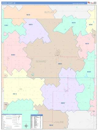 Seward County, NE ColorCast style ZIP Code wall map