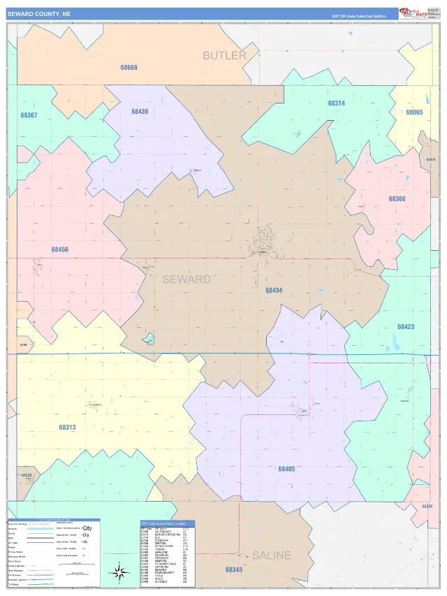 Seward County, NE ZIP Code Wall Map, ColorCast style