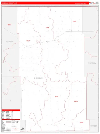 Sheridan County, NE RedLine style ZIP Code wall map