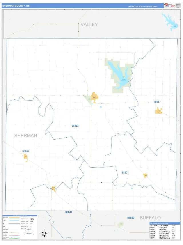 Sherman County, NE ZIP Code Wall Map, Business Reference style