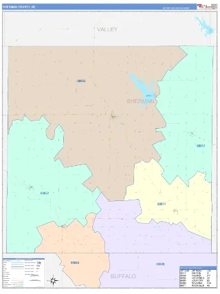 Sherman County, NE ColorCast style ZIP Code wall map