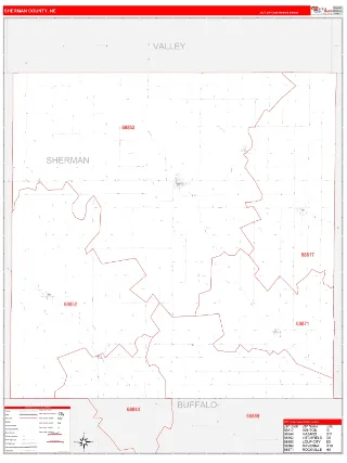 Sherman County, NE RedLine style ZIP Code wall map