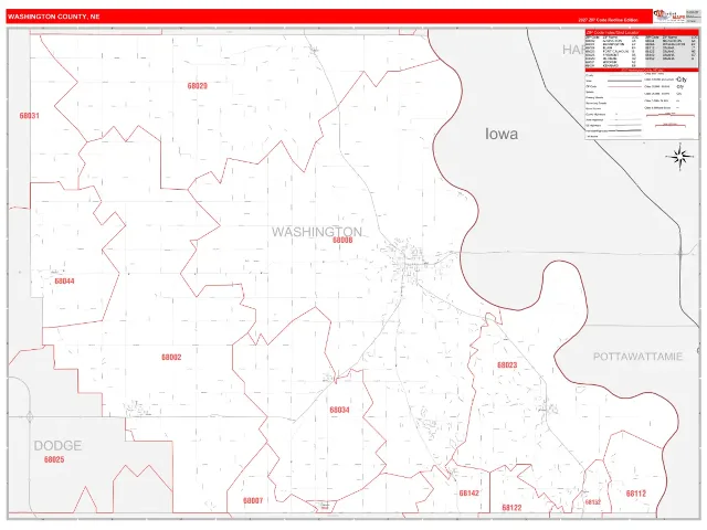 Washington County, NE ZIP Code Wall Map, RedLine style