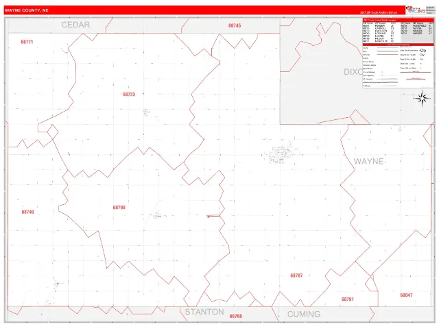 Wayne County, NE ZIP Code Wall Map, RedLine style