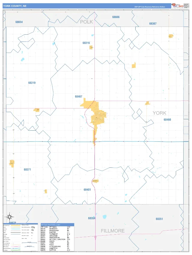 York County, NE ZIP Code Wall Map, Business Reference style