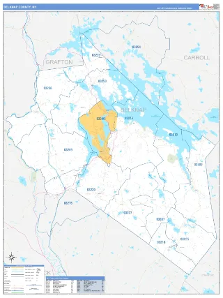 Belknap County, NH Business Reference style ZIP Code wall map