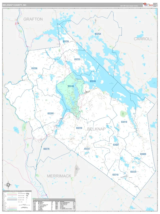 Belknap County, NH ZIP Code Wall Map, Classic style