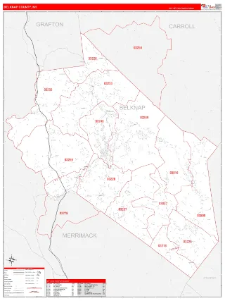 Belknap County, NH RedLine style ZIP Code wall map