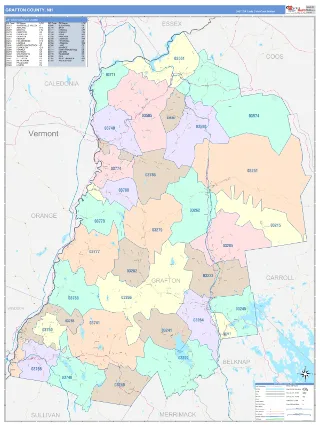 Grafton County, NH ColorCast style ZIP Code wall map