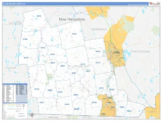Hillsborough County, NH Business Reference style ZIP Code wall map