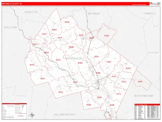Merrimack County, NH RedLine style ZIP Code wall map