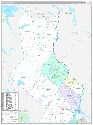 Strafford County, NH Classic style ZIP Code wall map