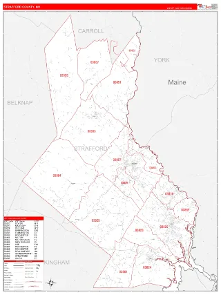 Strafford County, NH RedLine style ZIP Code wall map